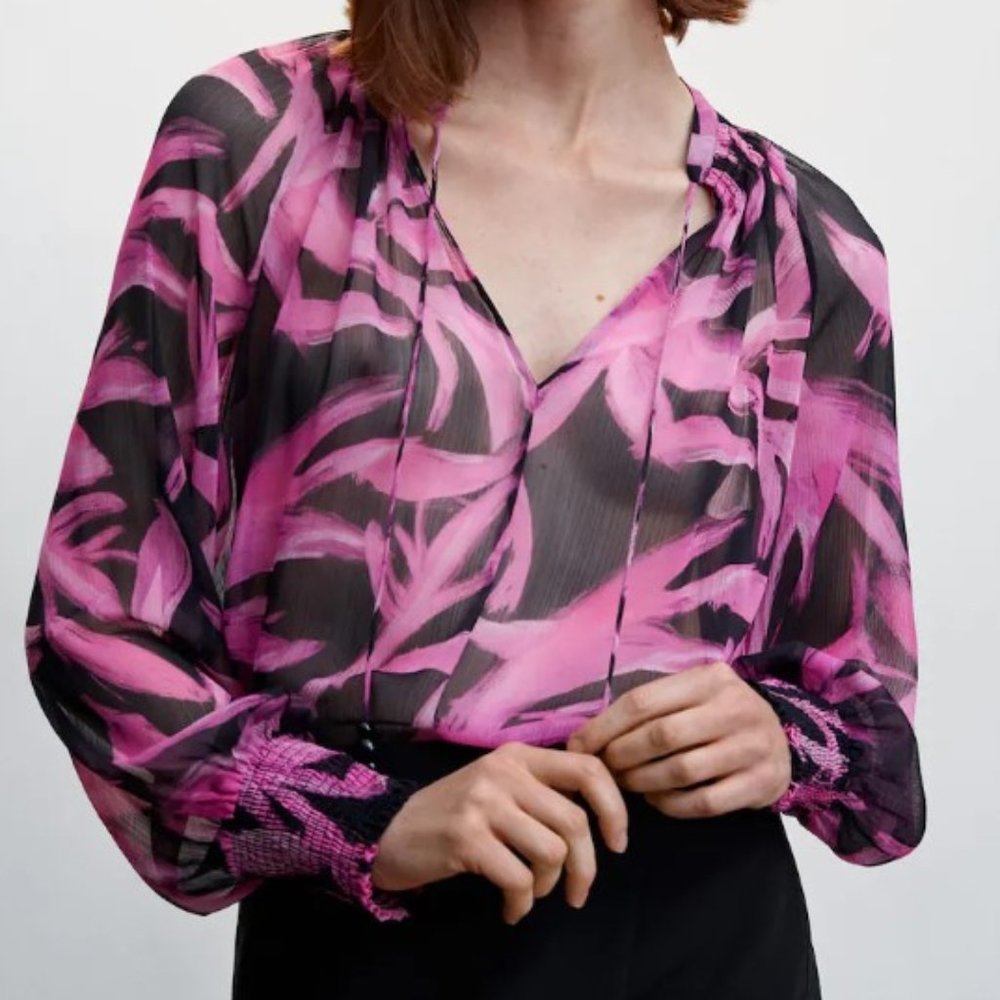 🖤Mango Pink Black Printed Blouse, NWT 8